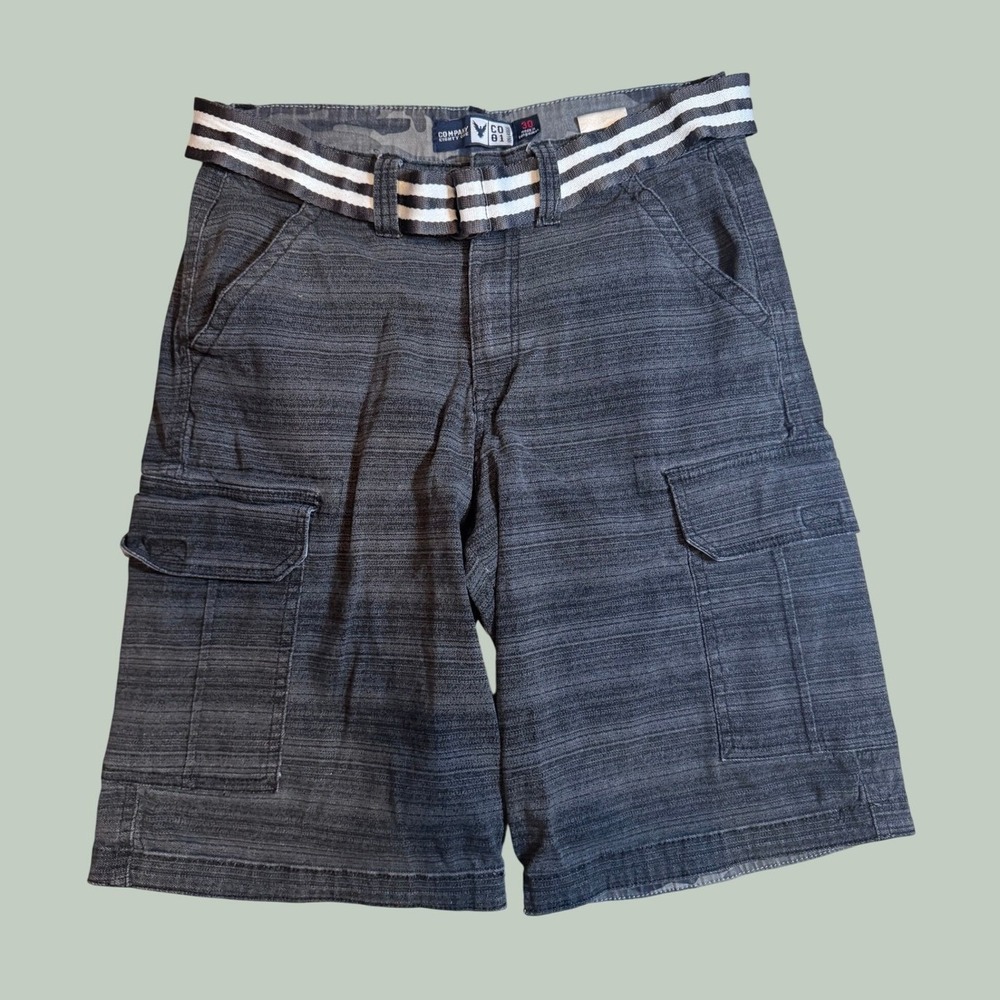 COMPANY 81 Slub Denim Cargo Shorts 30 Grey Striped Belted Utility